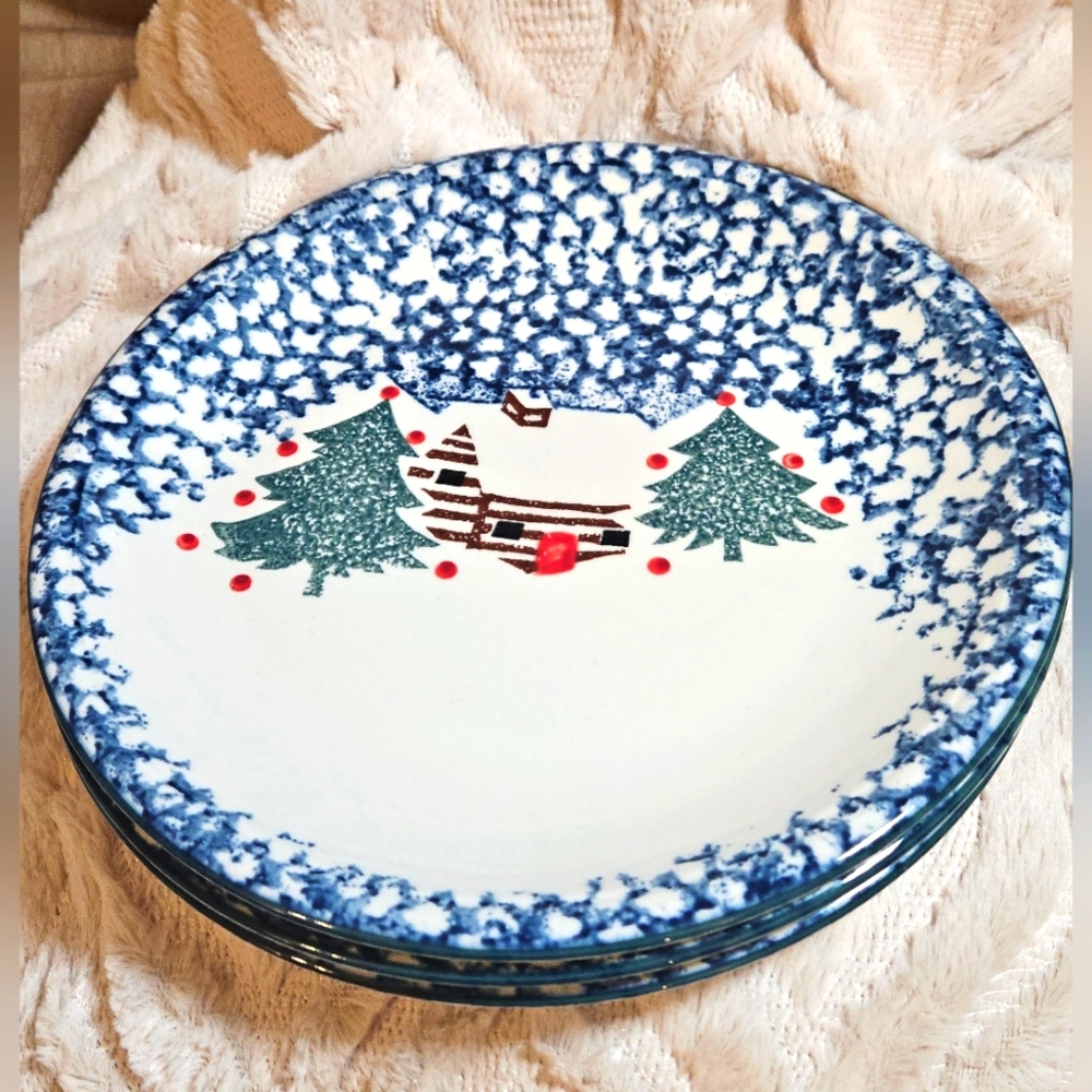 ONE Folk Craft Cabin in the Snow by Tienshan 10.5" Dinner Plate Sponge Ware - Picture 5 of 9